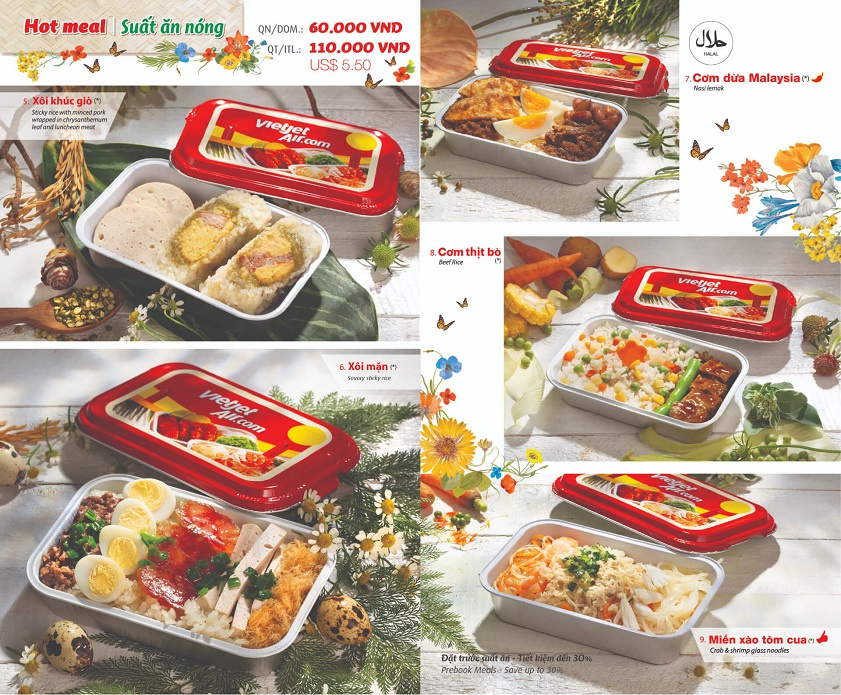 Đồ ăn trên máy bay Menu đa dạng của đồ ăn trên máy bay Vietjet Air