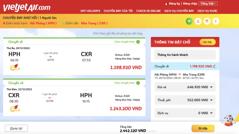 Vé máy bay Hải Phòng Nha Trang Vé máy bay từ Hải Phòng đi Nha Trang của Vietjet có giá khá hợp lý
