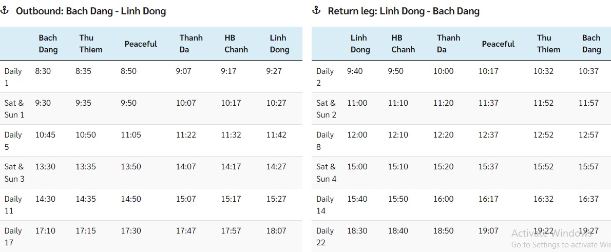 Saigon water bus The schedule for the Bach Dang - Linh Dong route