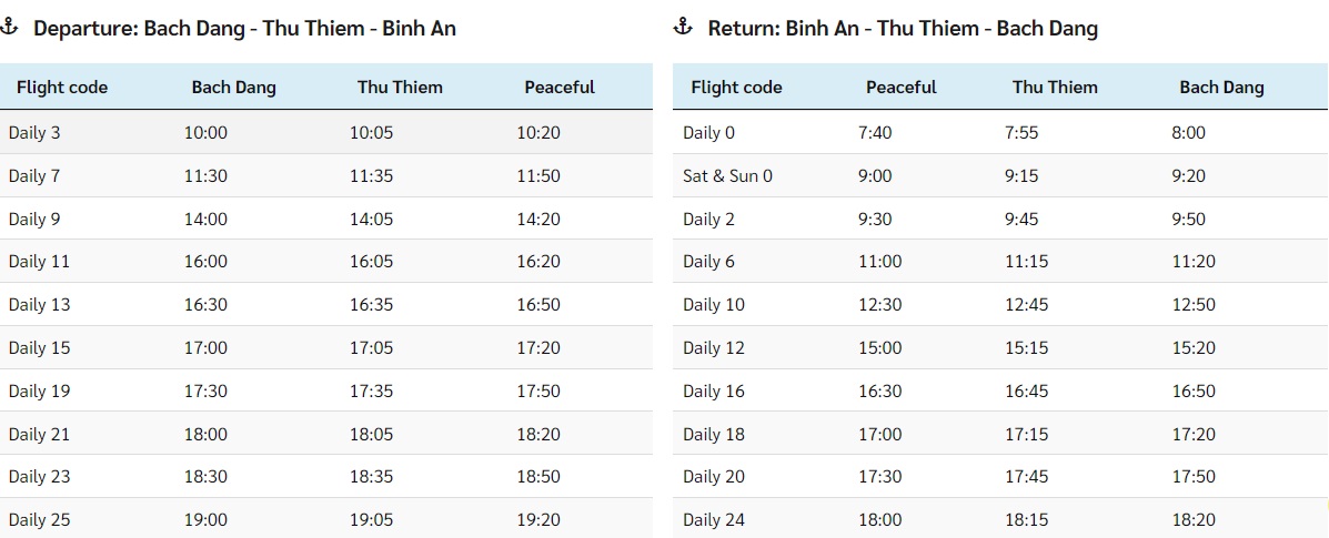 The schedule for the Bach Dang - Thu Thiem - Binh An route