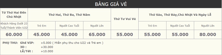 Giá vé CGV Vincom Cẩm Phả