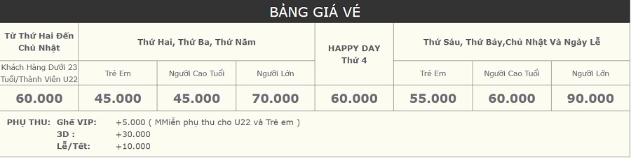 Giá vé rạp chiếu phim Quảng Ninh CGV Vincom Móng Cái