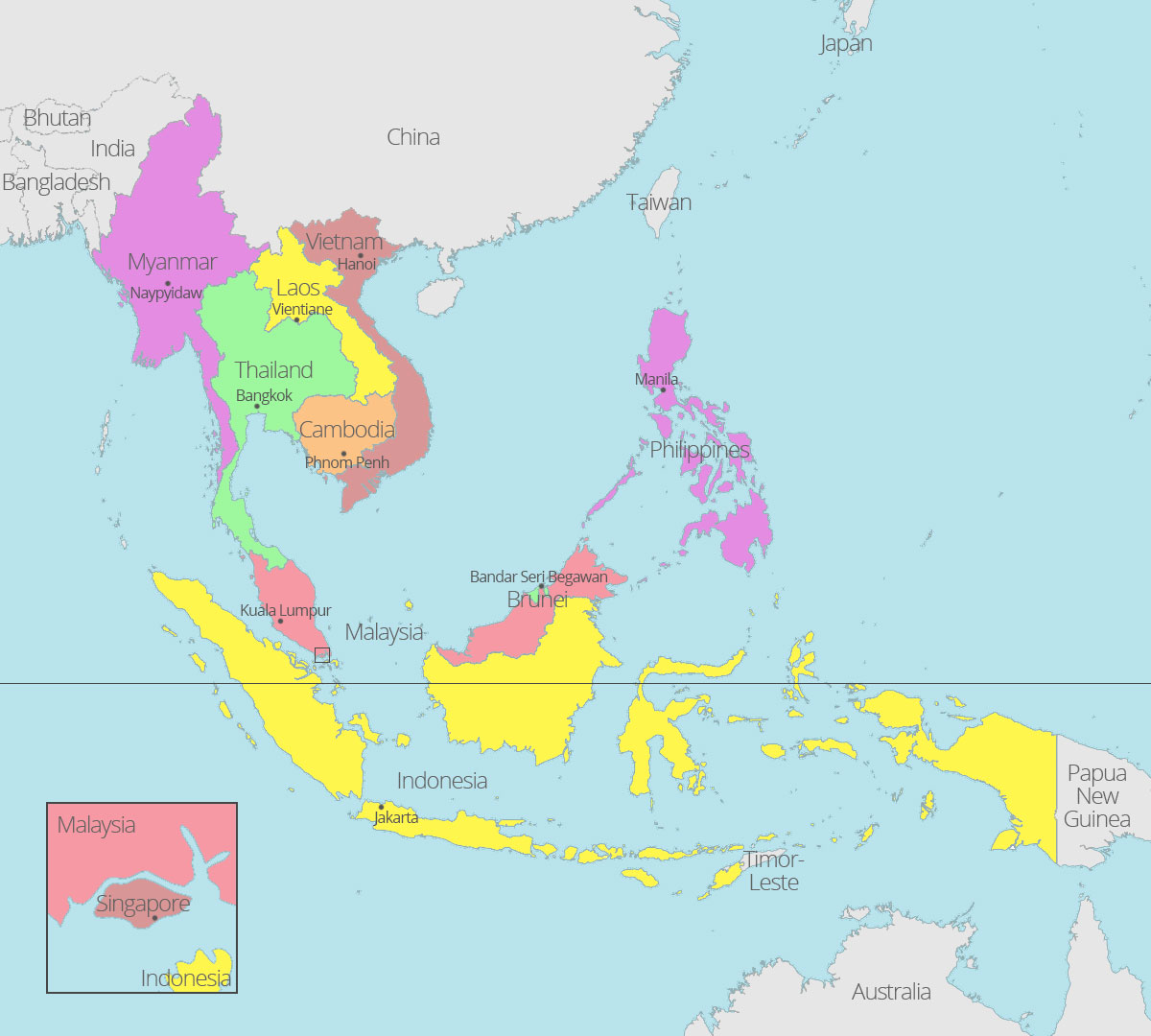 The map of Southeast Asian countries