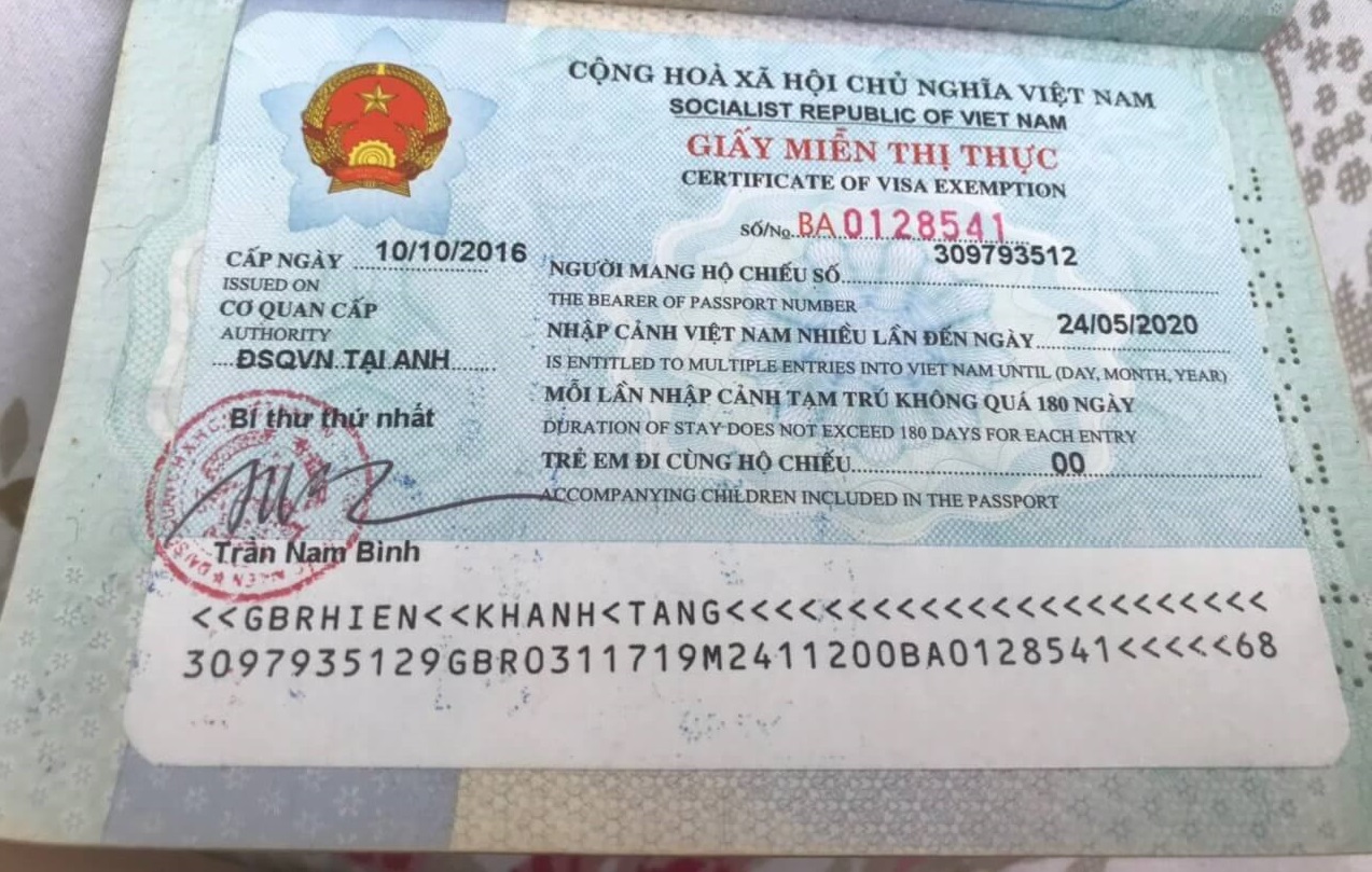 Vietnam visa exemption certificate