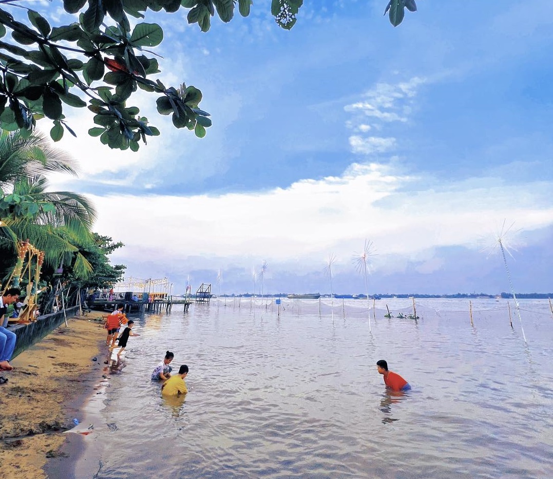 Swimming in fresh water at the artificial beach in Can Tho