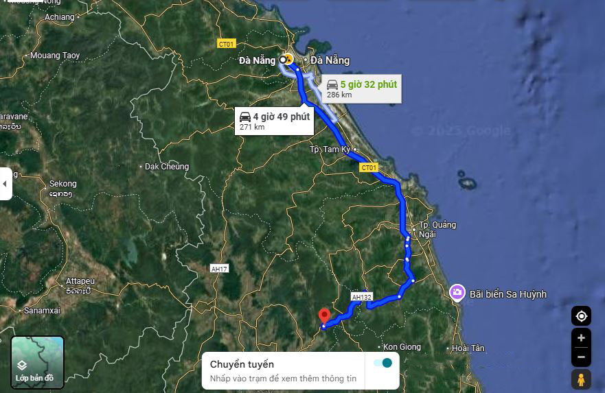 Đường di chuyển từ Đà Nẵng đi Măng Đen