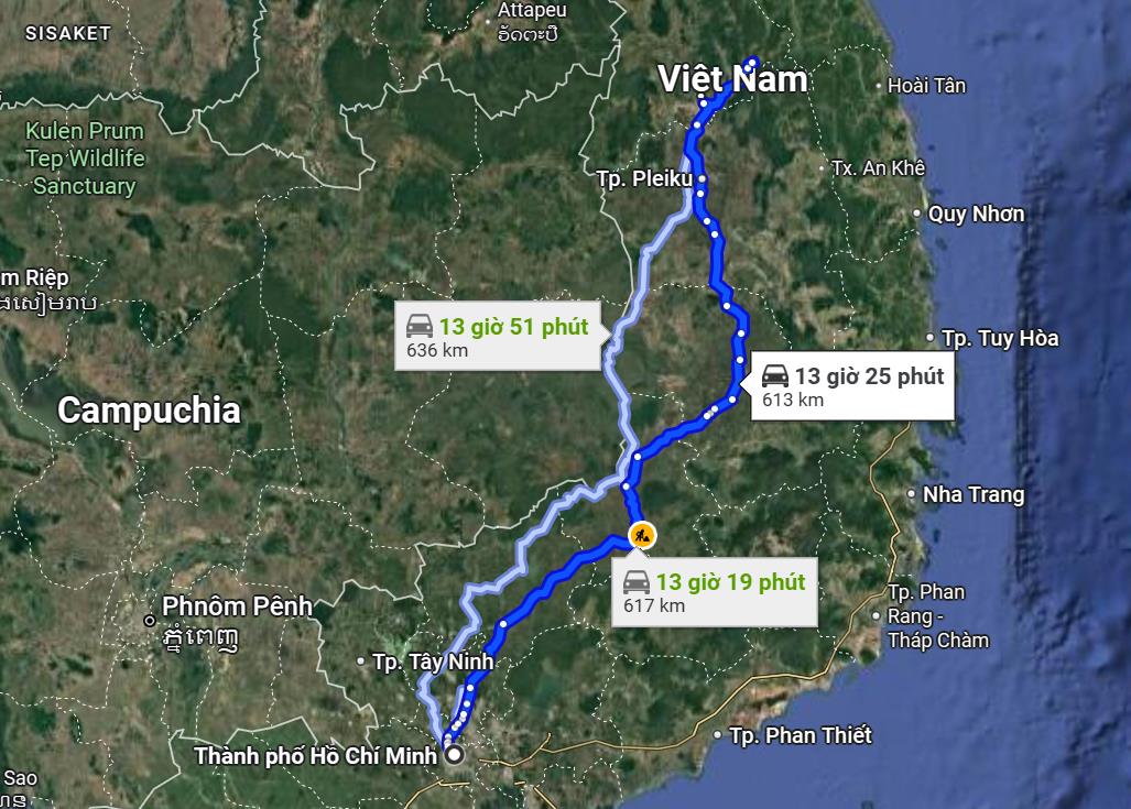 Đường di chuyển từ Sài Gòn đi Măng Đen