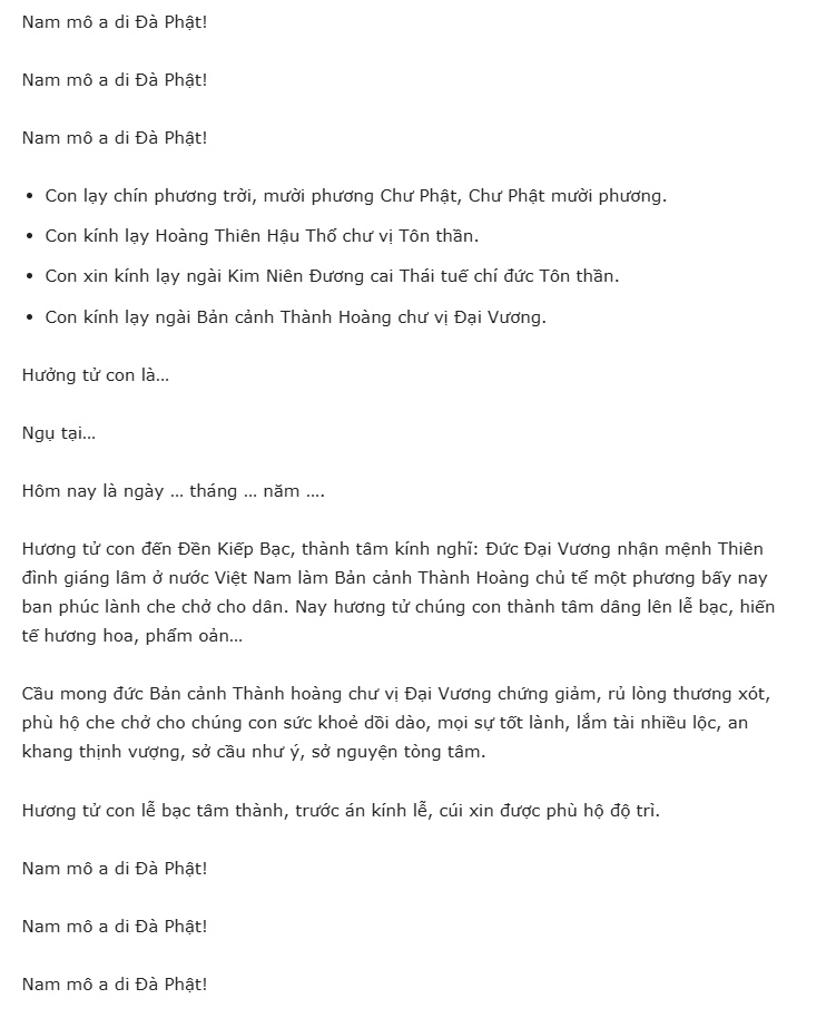 Văn khấn đền Kiếp Bạc 