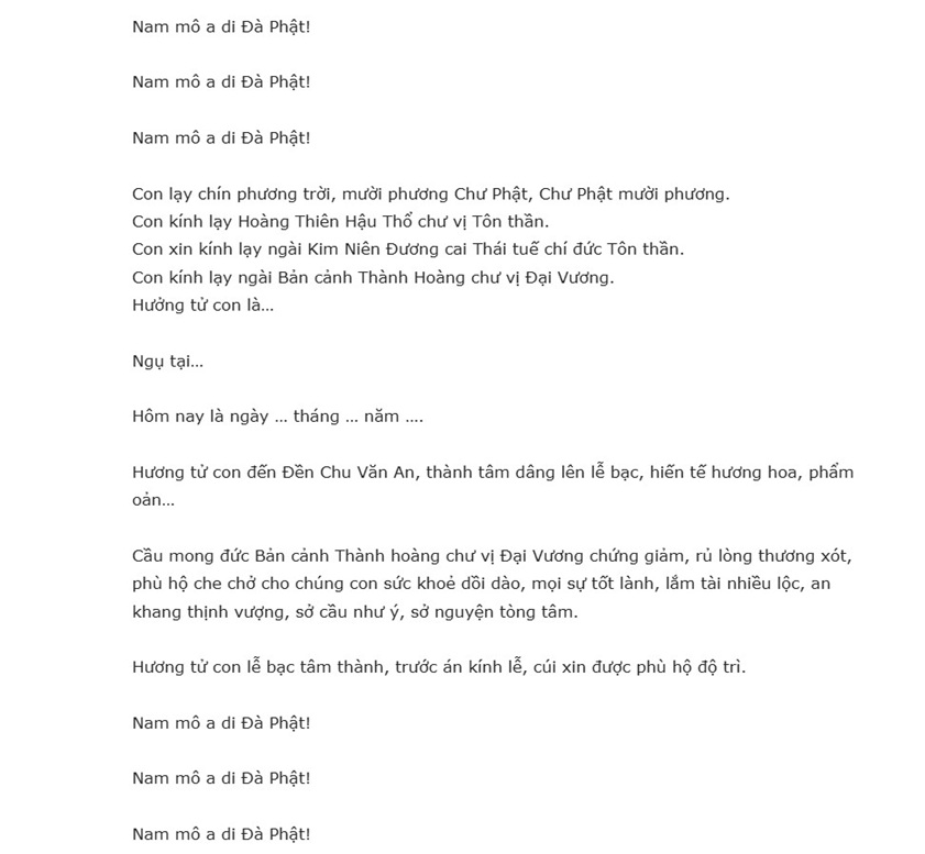 văn khấn đền thờ Chu Văn An