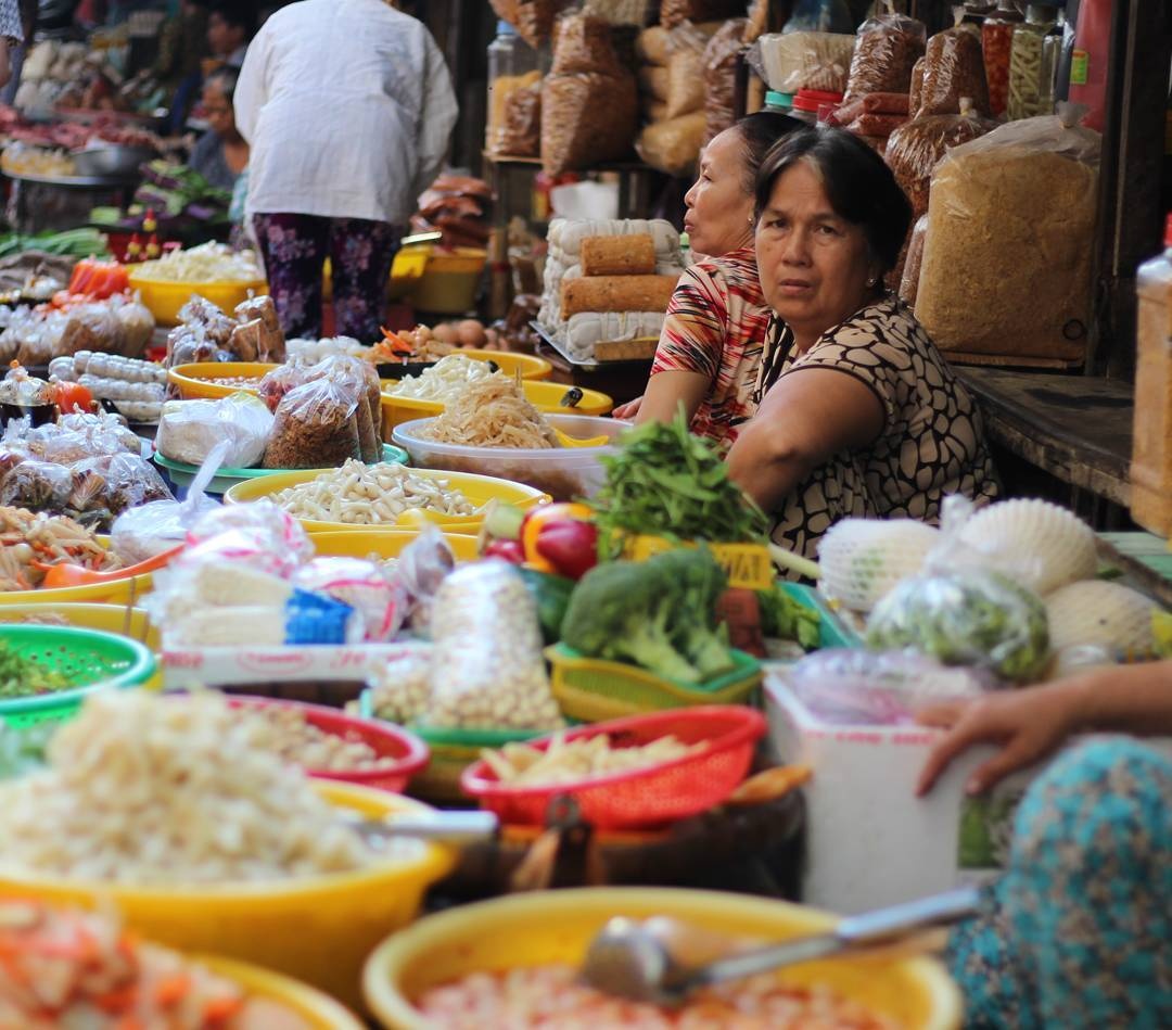 Colorful seasonal fruits at Chau Doc Market