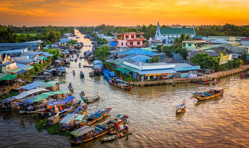 Fun activities in the South include visiting Mekong Delta float markets