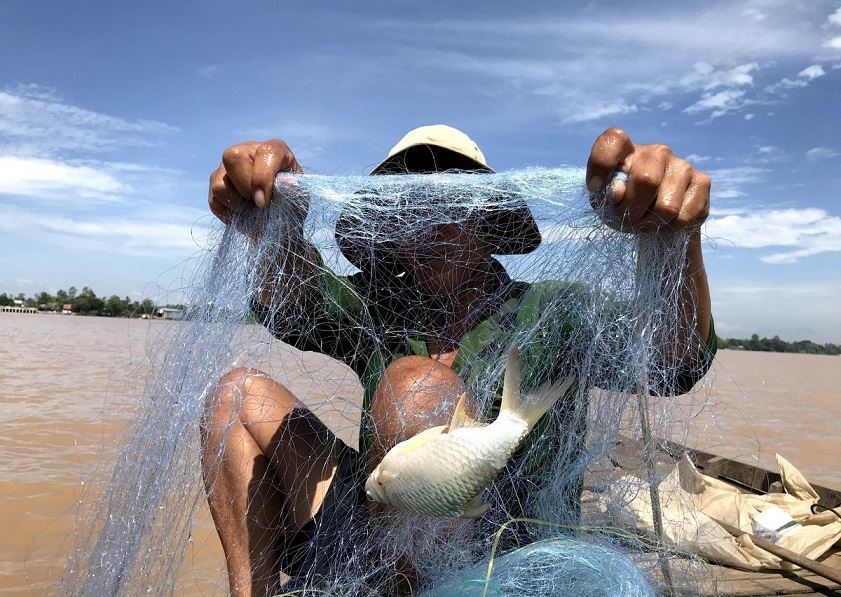 Mùa nước nổi An Giang Thả lưới cá trên sông Vàm Nao mùa nước nổi