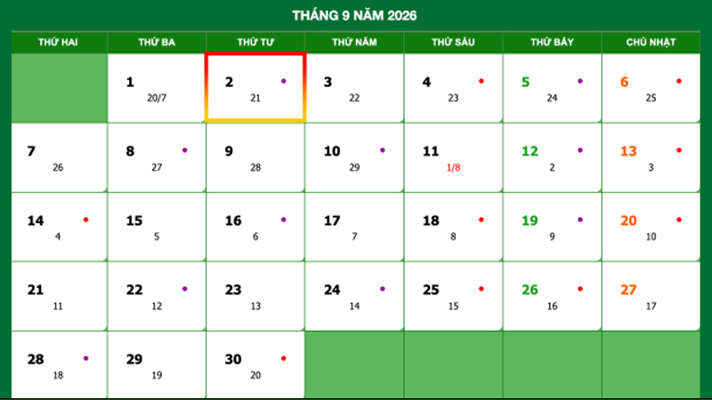 lich nghi 2 9 voi cong chuc ngay quoc khanh 2 9 roi vao thu tu