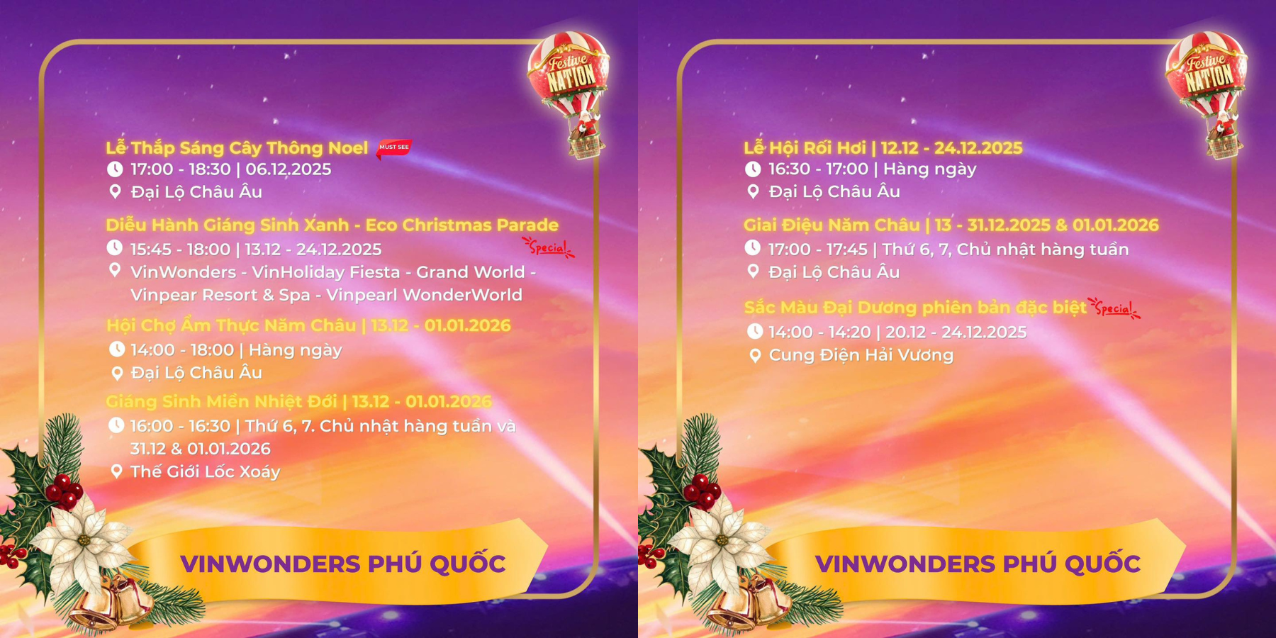 lịch trình sự kiện VinWonders Phú Quốc