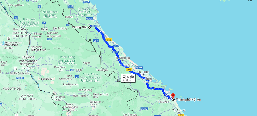 Phong Nha to Hoi An Phong Nha to Hoi An map