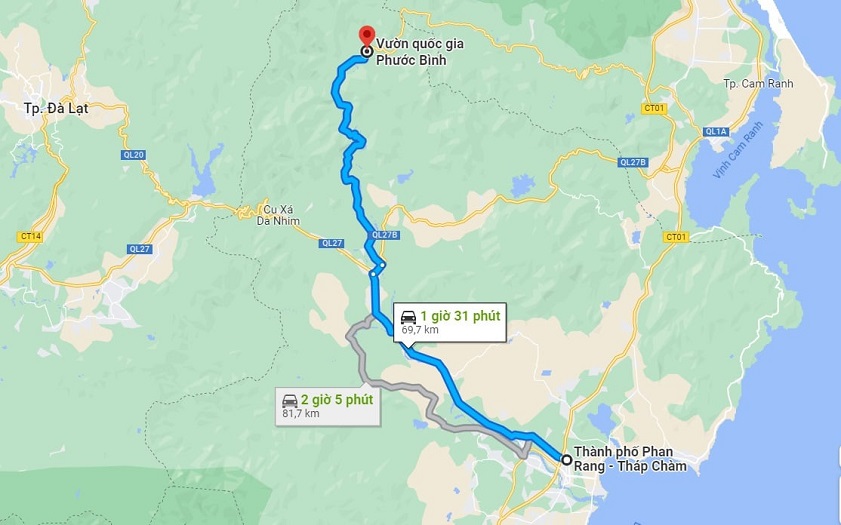 The route from Phan Rang to Phuoc Binh Vietnam