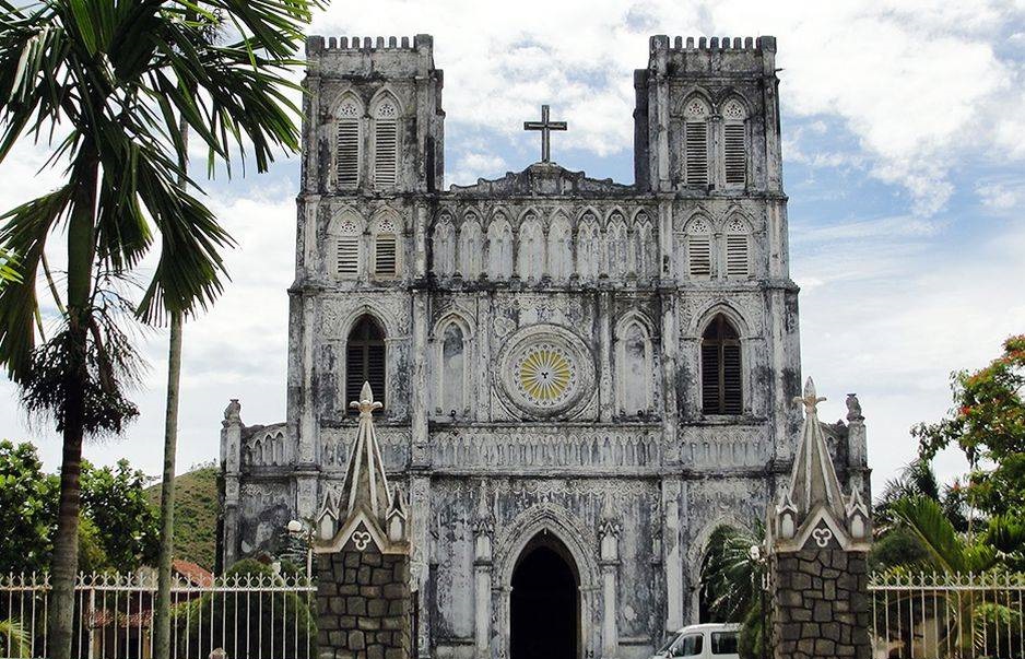 The twin bell towers right at the front