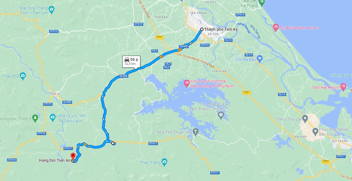 Đường từ Tp Tam Kỳ đến Hang Dơi Tiên An