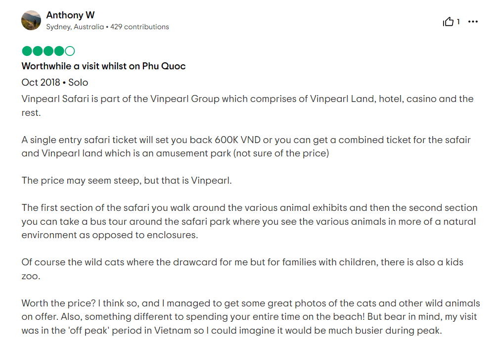 Reviews of Vinpearl Safari Phu Quoc