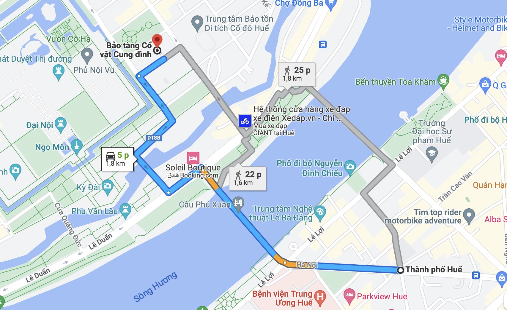 Bảo tàng Cổ vật Cung đình Huế Cung đường di chuyển từ trung tâm thành phố Huế đến bảo tàng