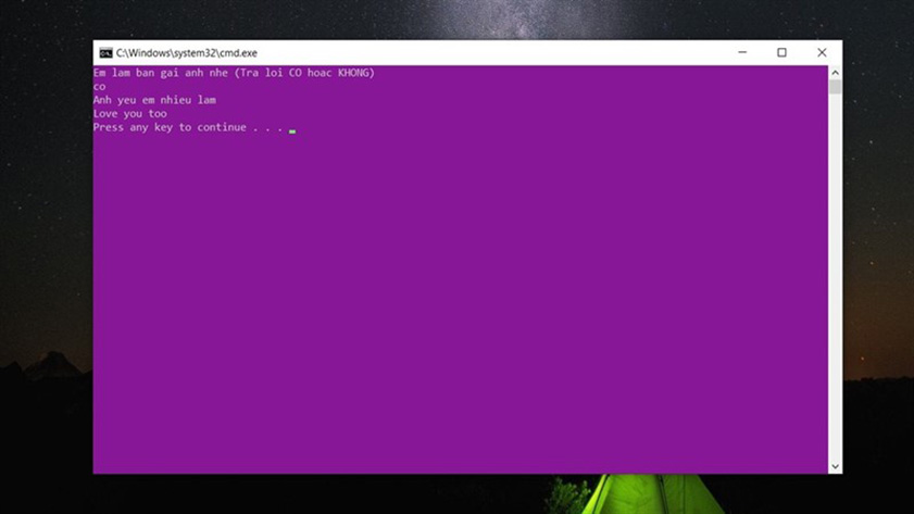 Nếu crush chọn “có” thì máy tính sẽ hiển thị yêu cầu tiếp theo