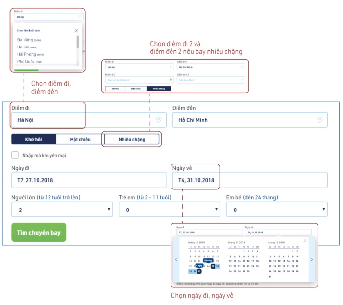 Truy cập website Bamboo Airways và điền đầy đủ thông tin thủ tục mua vé máy bay