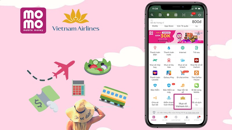đặt vé máy bay Vietnam Airlines Các bước đặt vé máy bay trên Momo