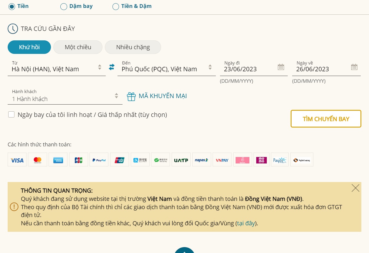 đặt vé máy bay Vietnam Airlines Tìm chuyến bay mà bạn đang có nhu cầu đi
