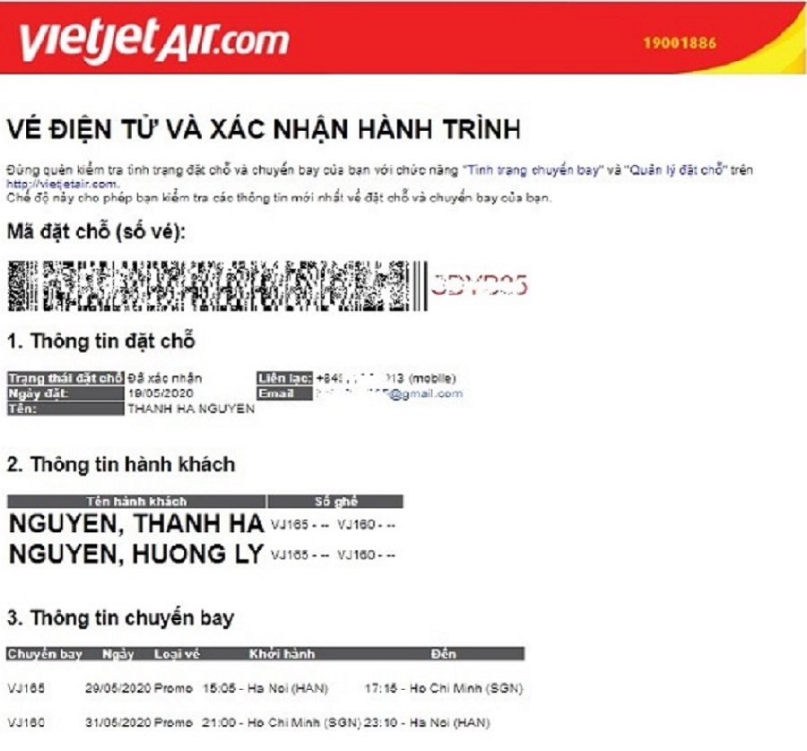 Đổi tên qua thư điện tử Vietjet