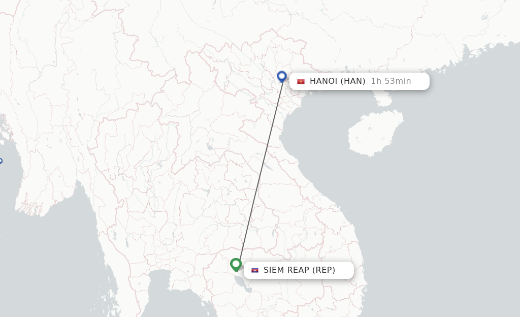 Flights from Siem reap to Hanoi The Hanoi to Siem Reap distance is about 900 kilometers by air