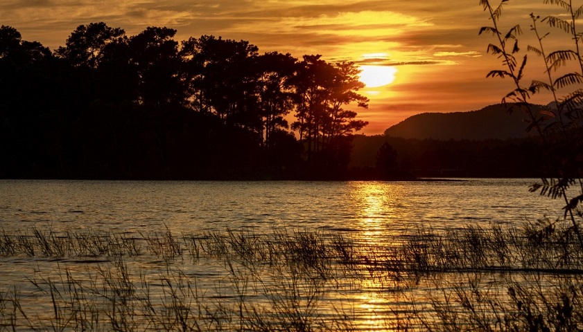 Bức tranh hoàng hôn êm dịu, tuyệt đẹp tại hồ