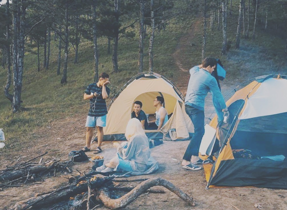 Sở hữu nhiều đồi thông thoải rộng, đỉnh Hòn Bồ thích hợp để dựng trại ngắm toàn cảnh Đà Lạt về đêm