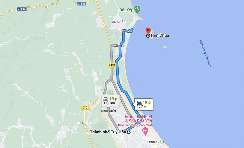 Hòn Chùa Phú Yên Cung đường di chuyển từ trung tâm thành phố Tuy Hoà, Phú Yên tới Hòn Chùa