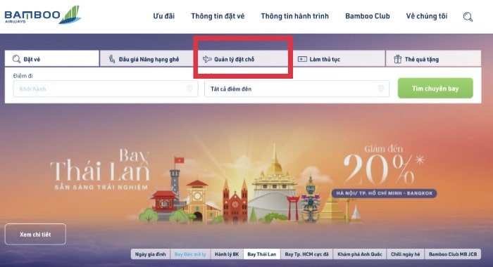 Truy cập vào “Quản lý đặt chỗ”