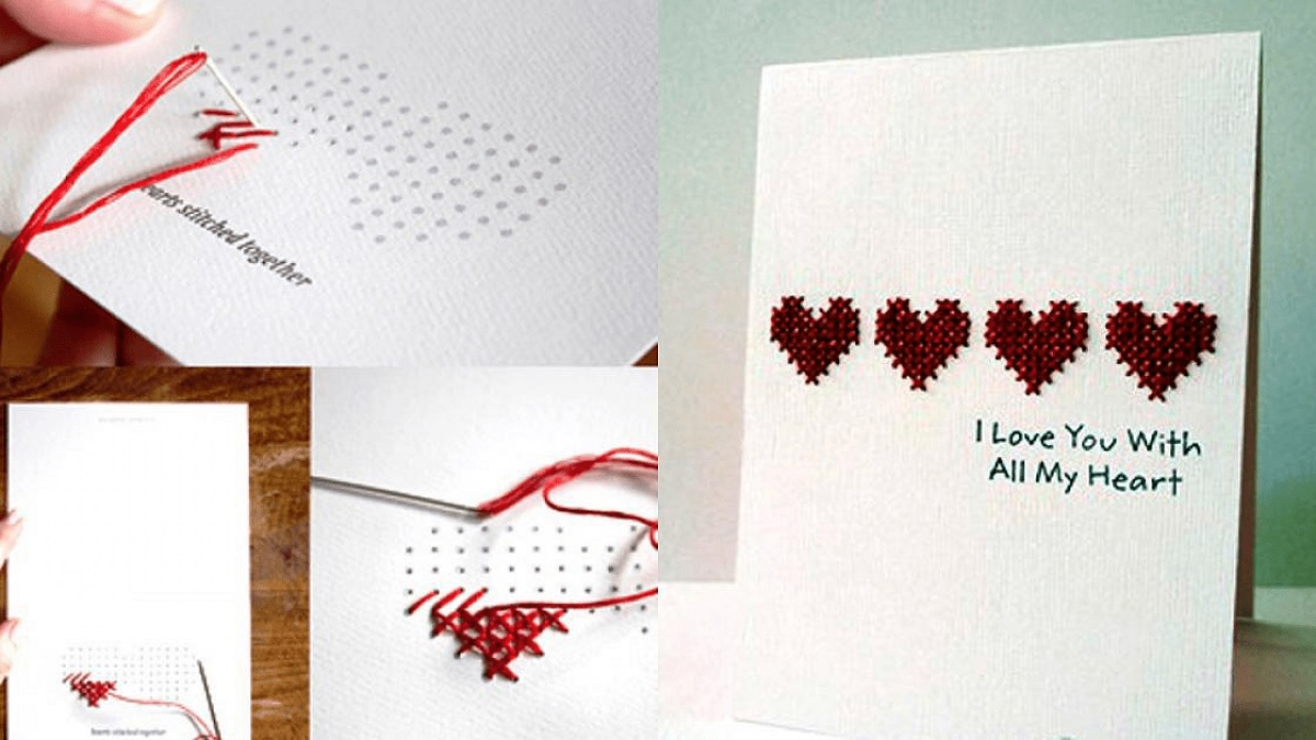 Làm thiệp 20/10 Hướng dẫn tự làm thiệp 20/10 với chỉ thêu màu sắc sáng tạo và độc đáo