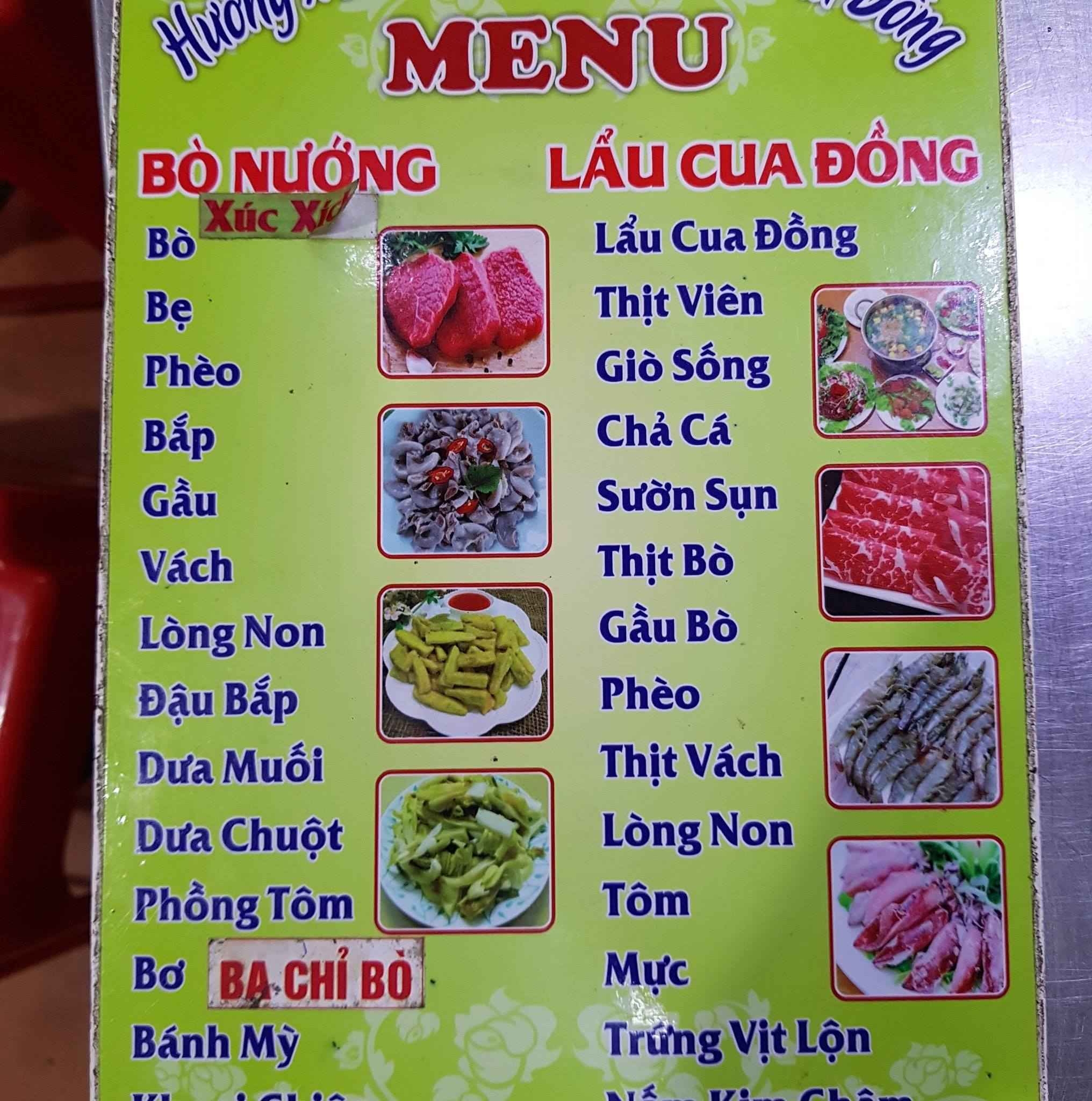 Menu cụ thể, chi tiết của quán 