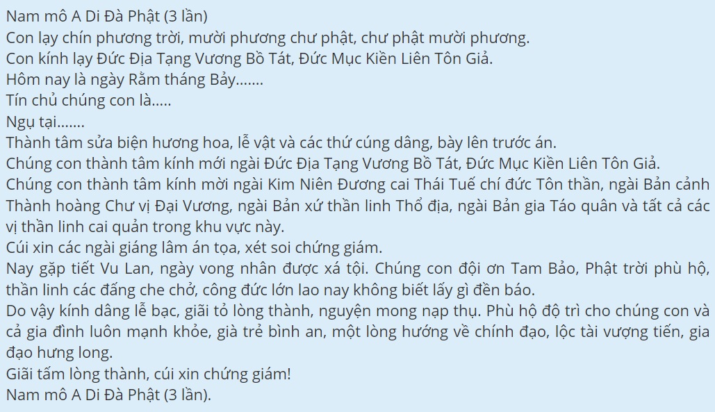 Lễ Vu Lan Văn khấn là một phần không thể thiếu trong nghi lễ cúng Vu Lan
