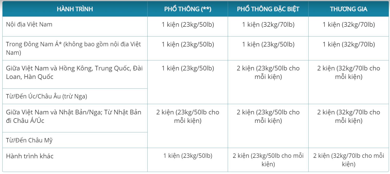 Mua thêm hành lý ký gửi Vietnam Airlines Quy định hành lý ký gửi miễn cước