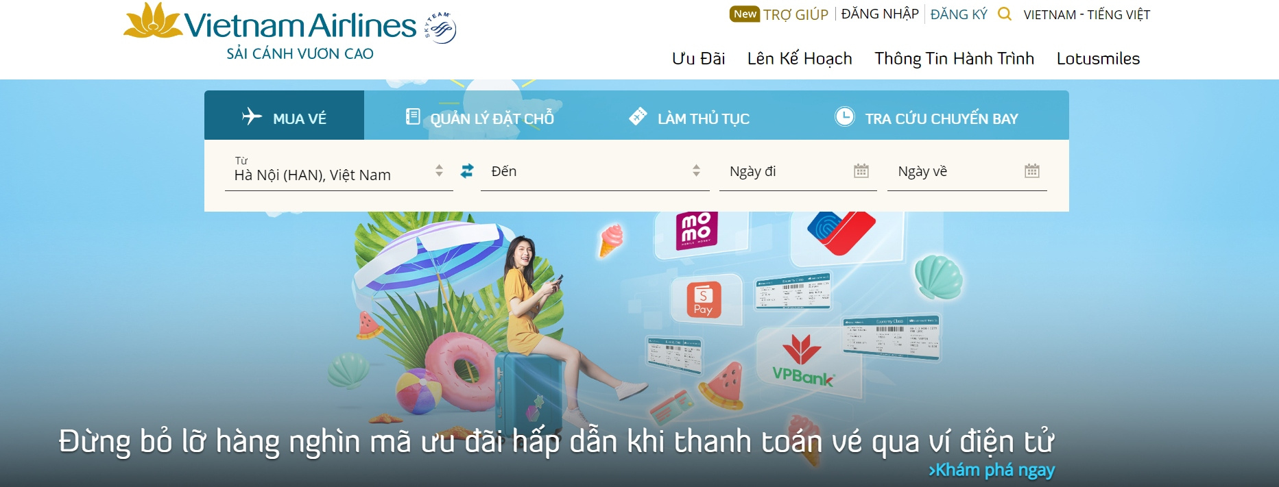 đặt vé máy bay Vietnam Airlines Đặt vé máy bay Vietnam Airlines giá rẻ trên website