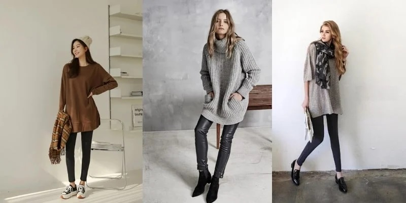 Áo len dáng dài phối cùng quần legging giúp nàng che khuyết điểm cực tốt