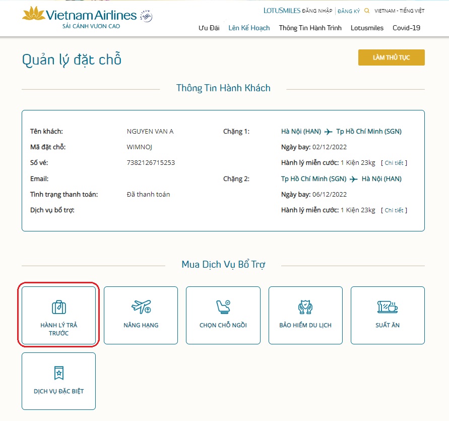 Mua thêm hành lý ký gửi Vietnam Airlines Hướng dẫn mua thêm hành lý ký gửi Vietnam Airlines