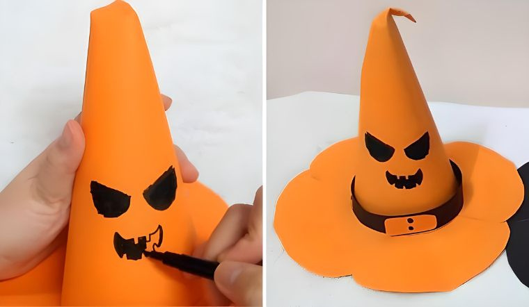 Trang trí Halloween bằng giấy hình nón phù thủy