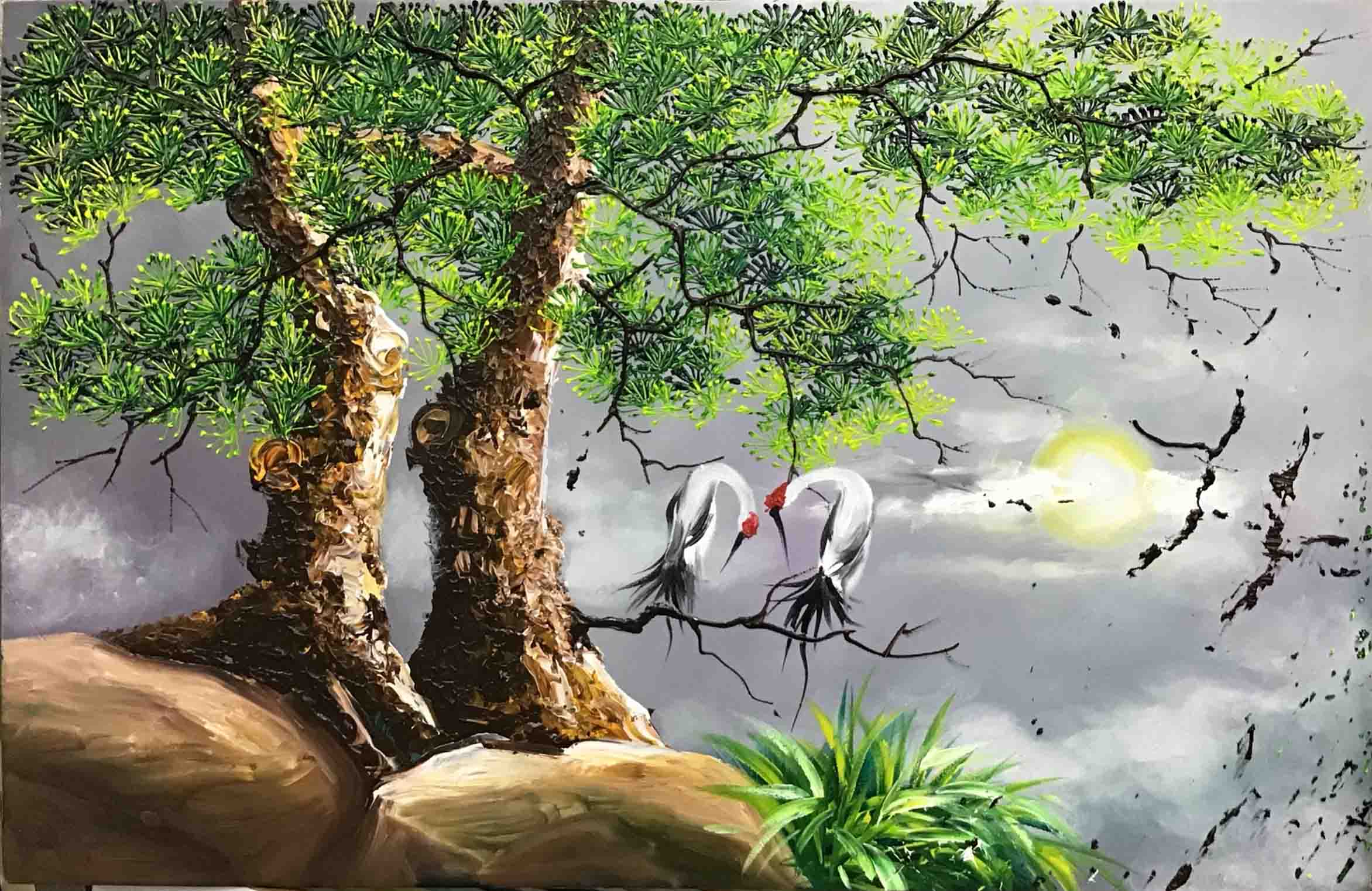 Quà kỷ niệm ngày cưới Quà kỷ niệm ngày cưới tranh tùng hạc diên niên mang trong đó ý nghĩa về sự bền vững, trường tồn và thành đạt