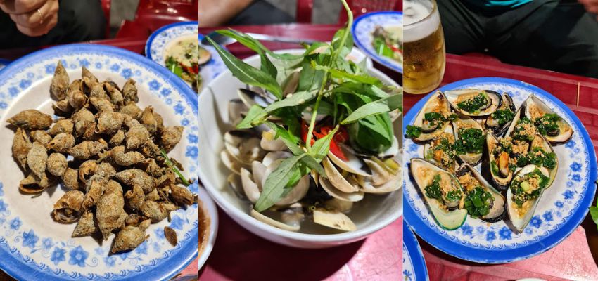 Quán ốc Tuy Hòa Cô Vân có nhiều loại ốc được chế biến theo các cách khác nhau