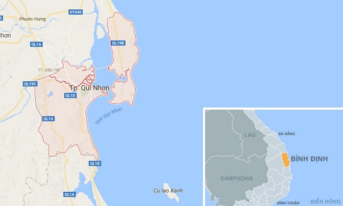 Quy Nhơn nằm ở phía Đông Nam tỉnh Bình Định