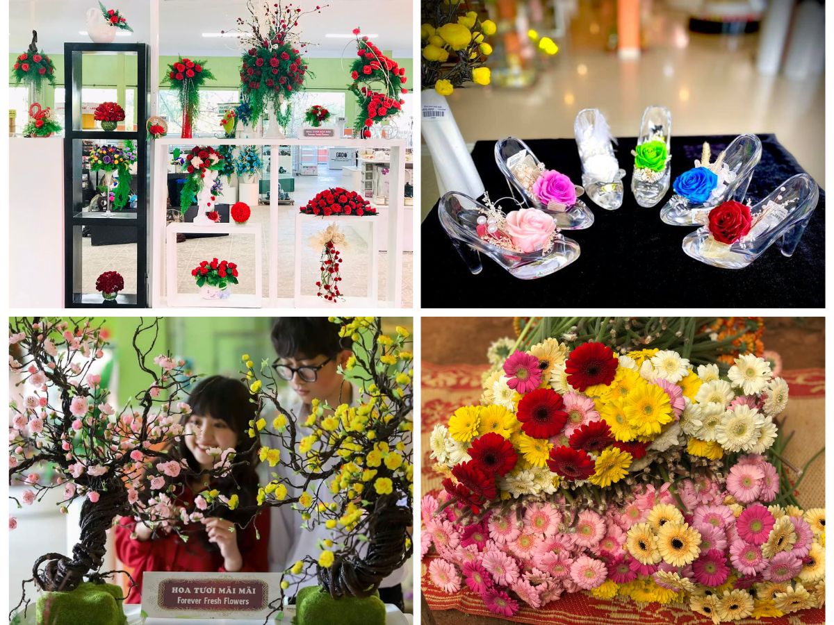 Showroom hoa khô với nhiều sản phẩm đẹp mắt