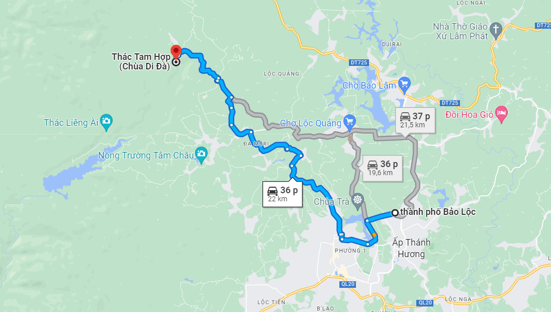 Cung đường di chuyển từ thành phố Bảo Lộc đến thác Tam Hợp
