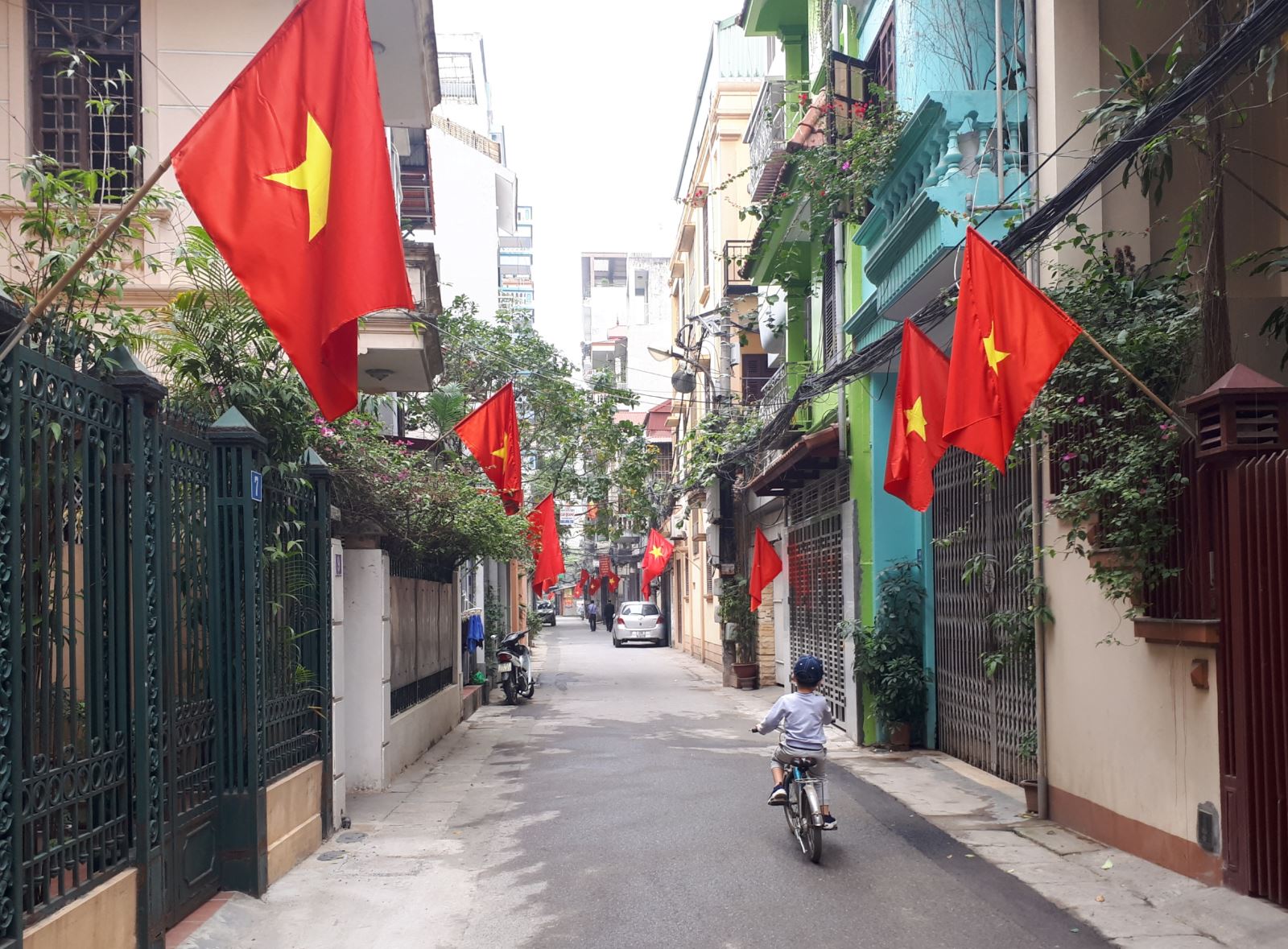 Các gia đình Việt Nam treo cờ Tổ quốc trong ngày Tết Dương lịch