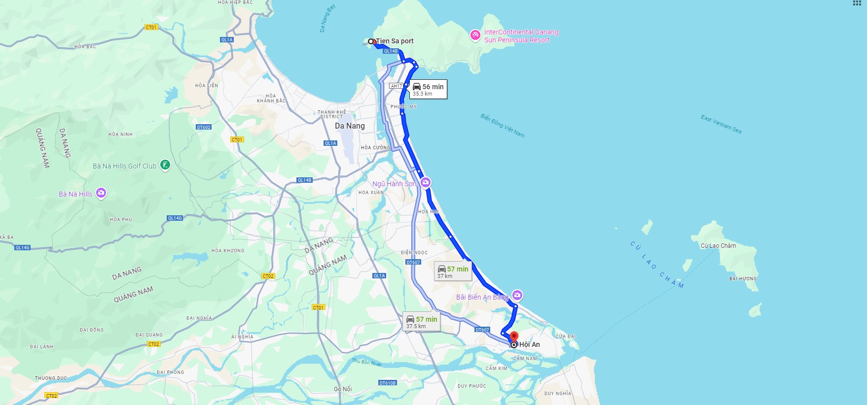 Tien Sa Port to Hoi An by car Tien Sa Port to Hoi An