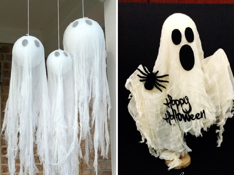 Những tấm vải trắng được tận dụng để làm nên mô hình những con ma đáng sợ, bay lơ lửng